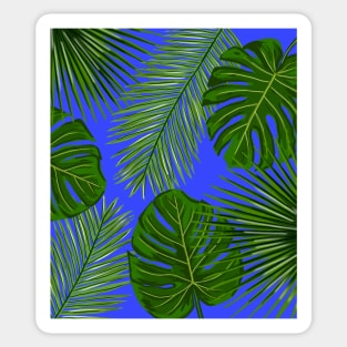 Monstera and Palm Leaves on Bright Blue Sticker